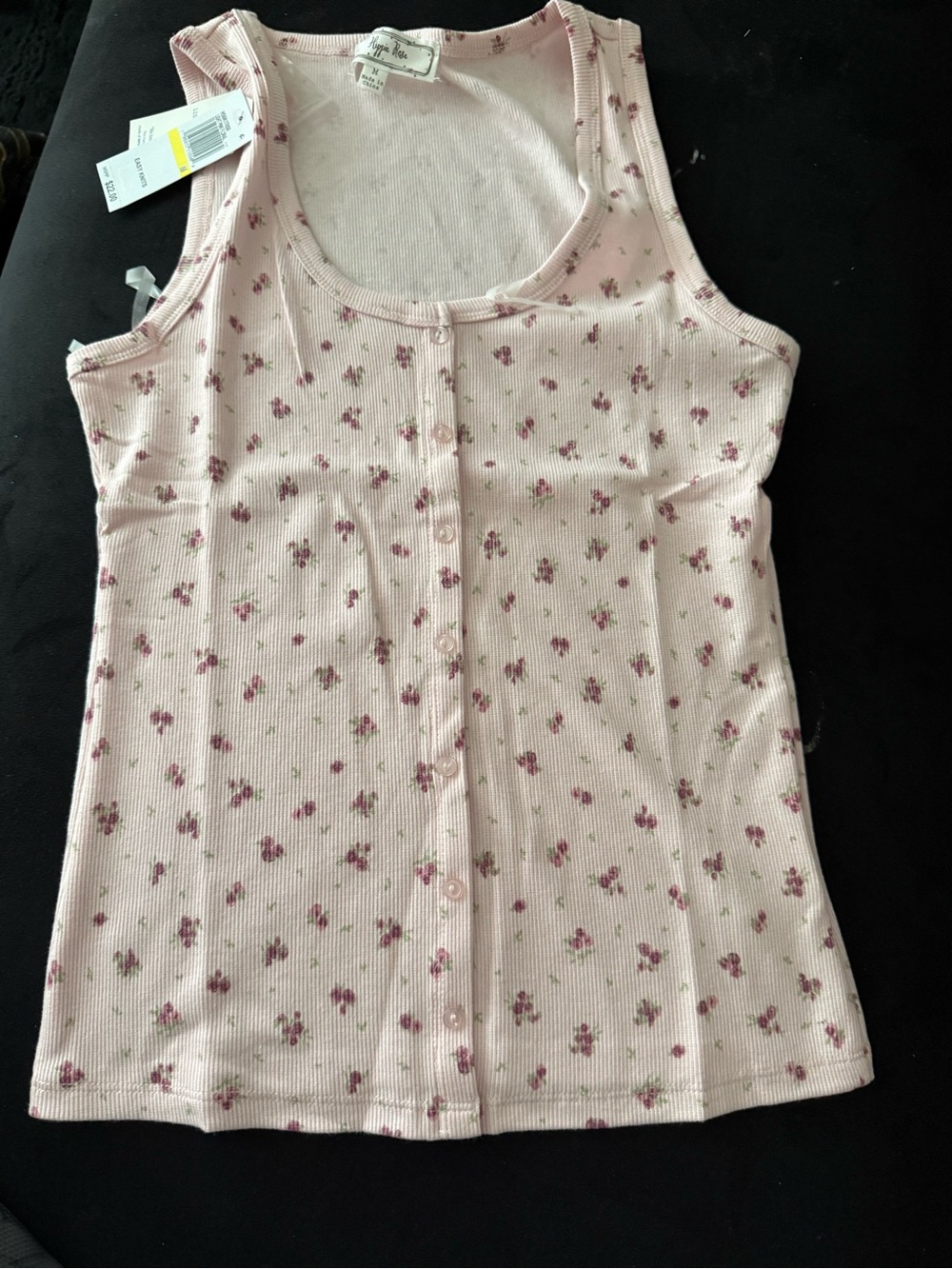 Hippie Rose Light Pink Floral Button-Front Ribbed Tank